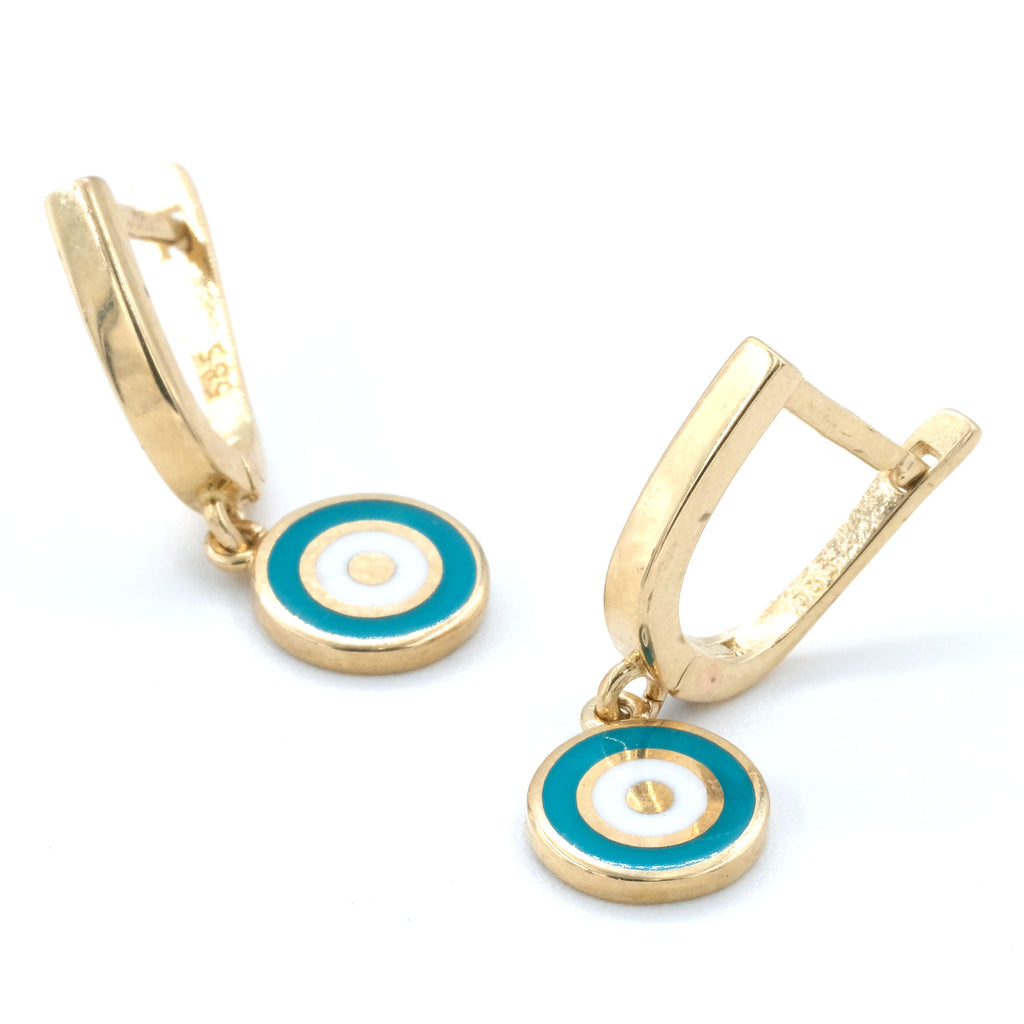 14 K Gold Kids' Earrings Evil Eye Bead Figured