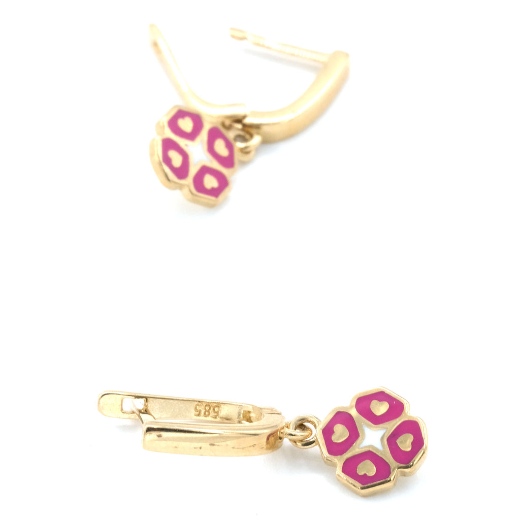 14 K Gold Kids' Earrings Pink Heart Figured