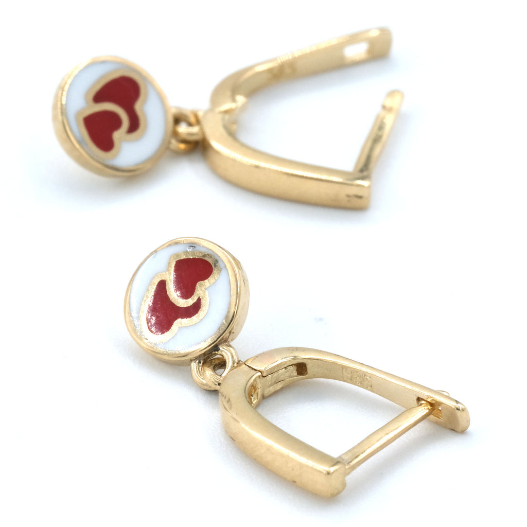 14 K Gold Kids' Earrings Double Heart Figured