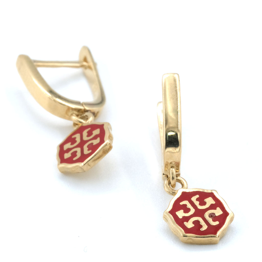 14 K Gold Kids' Earrings Red Geometric Figured