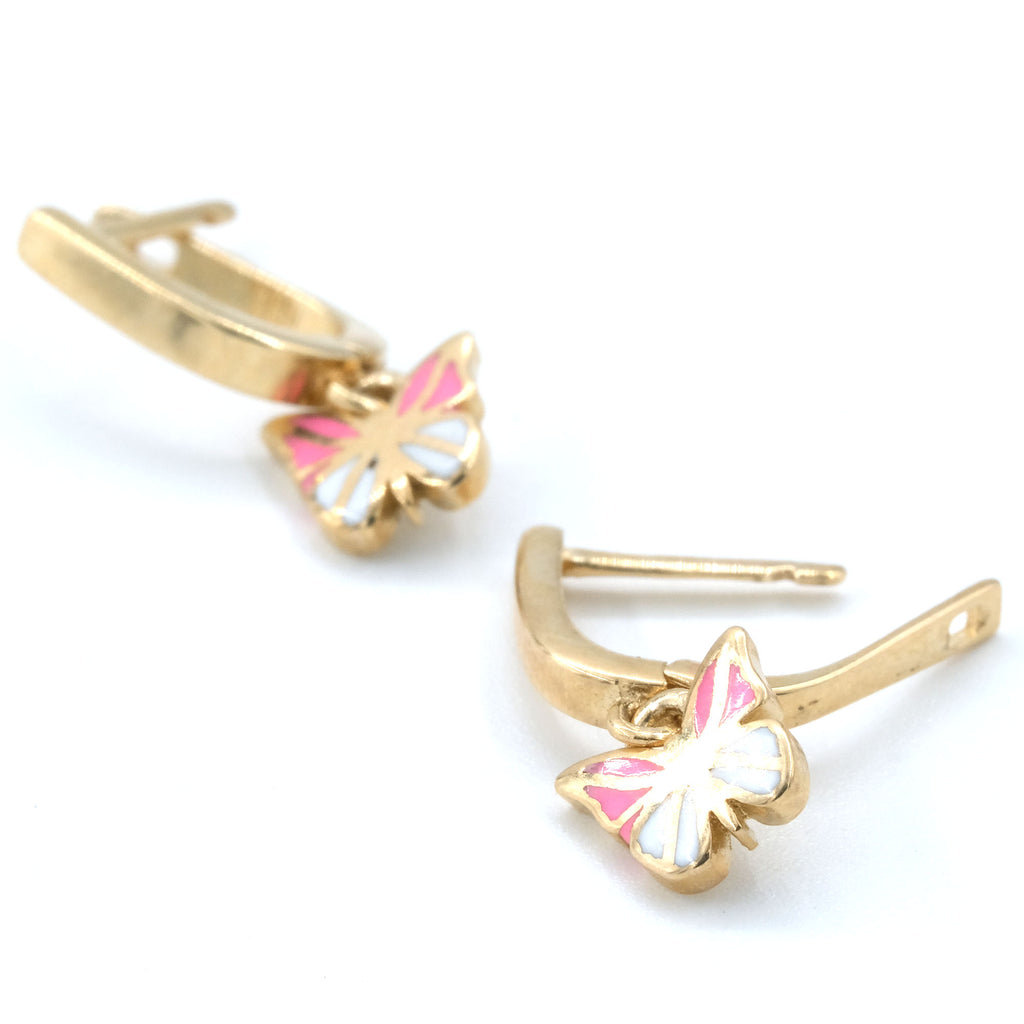 14 K Gold Kids' Earrings Pink Butterfly Figured