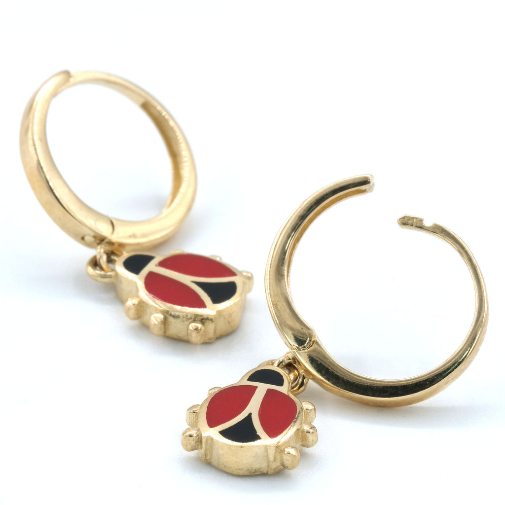 14 K Gold Kids' Earrings Charm Beetle Figured