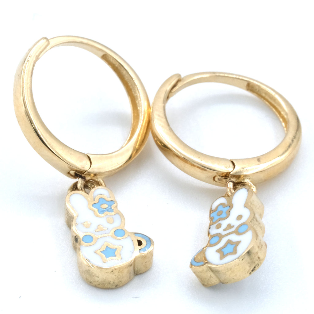 14 K Gold Hoop Kids' Earrings Blue