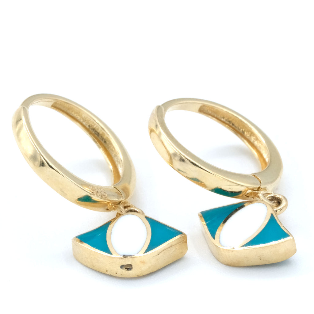 14 K Gold Kids' Earrings Blue Yelkenli Figured