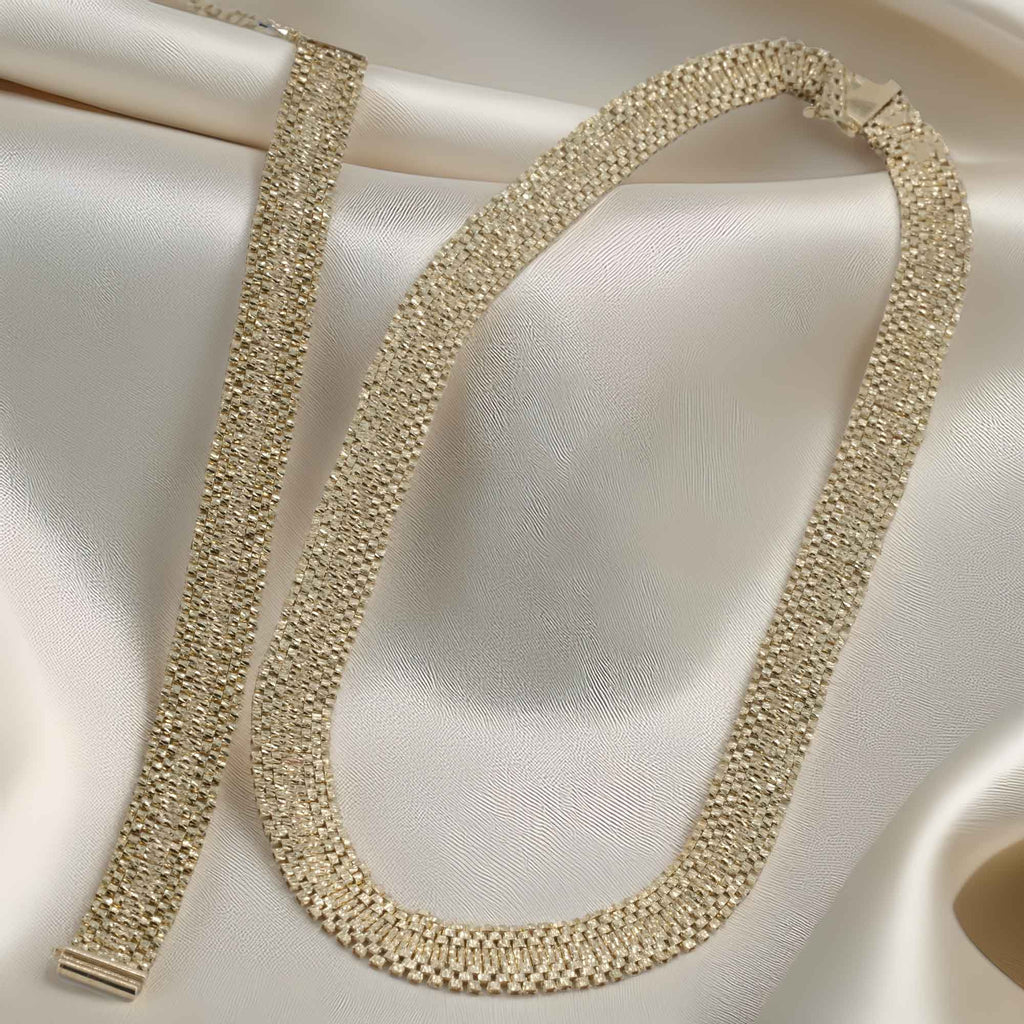 Gold Mesh Set 2’li Kombin Necklace Bracelet
