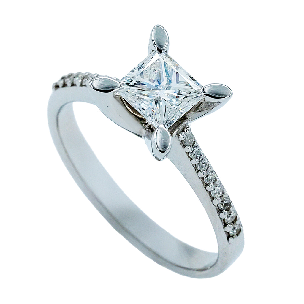 14 K Gold Prenses Cut Diamond Solitaire Ring