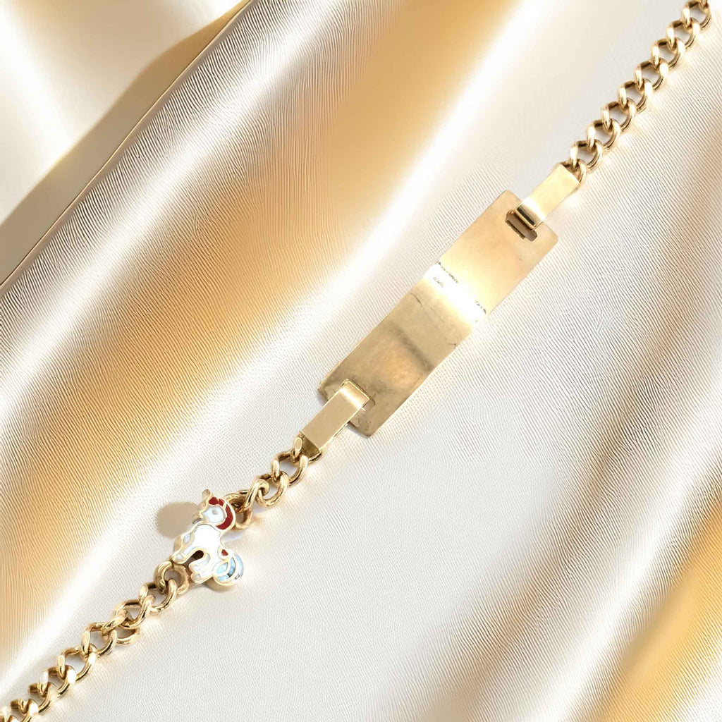 14 K Gold 2,50 g Kids' Bracelet Unicorn Figured, Name Plaque, Certified