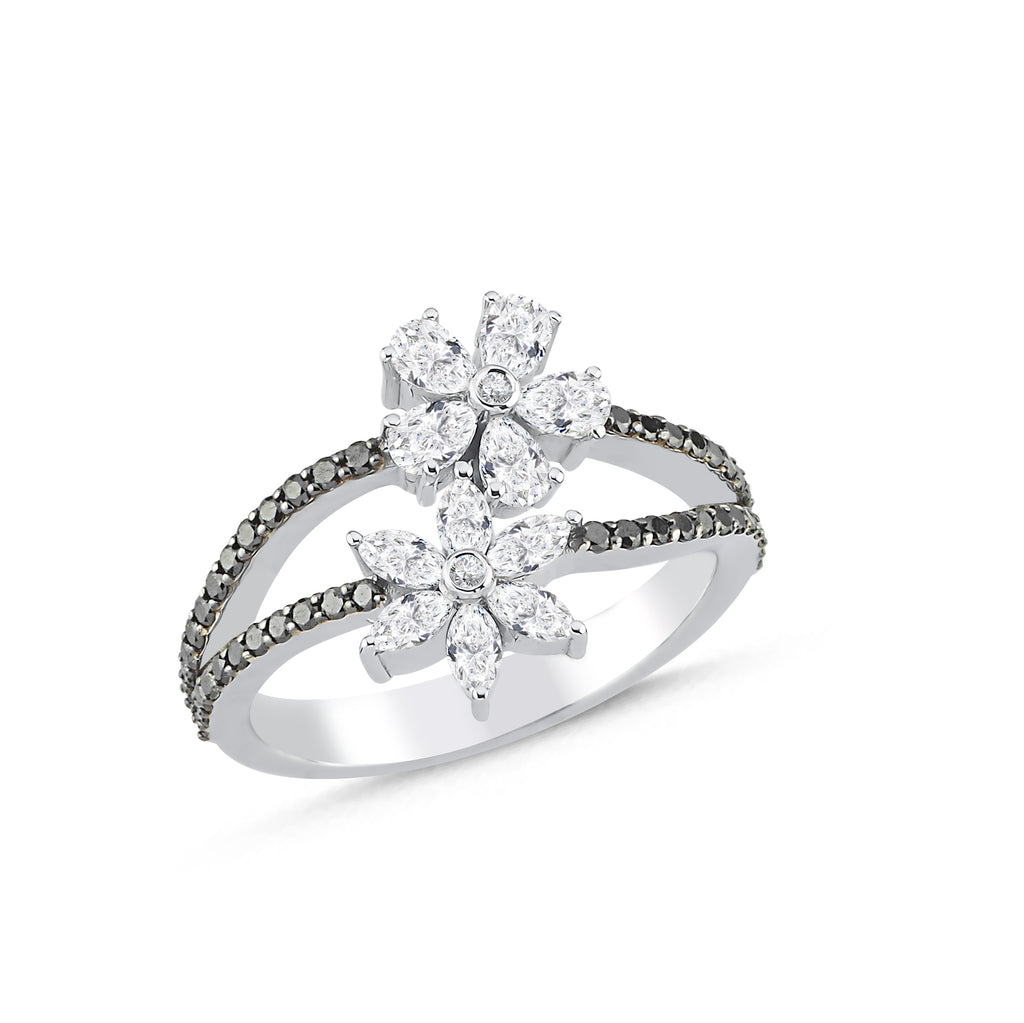 14 K Gold Double Floral Diamond Ring