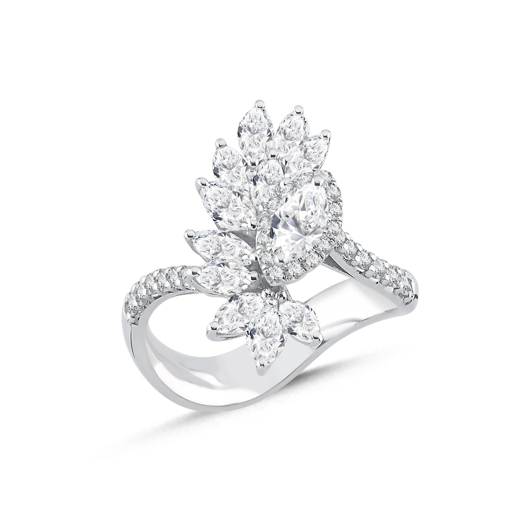 14 K Gold Diamond Ring Double Leaf