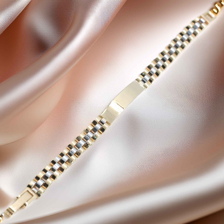 14 Ayar Altın 5,55 Gr Çocuk Bilekliği – Çift Renkli Zincir, İsim Yazılabilir Plakalı, Sertifikalı - Güzelse Çizgidendir