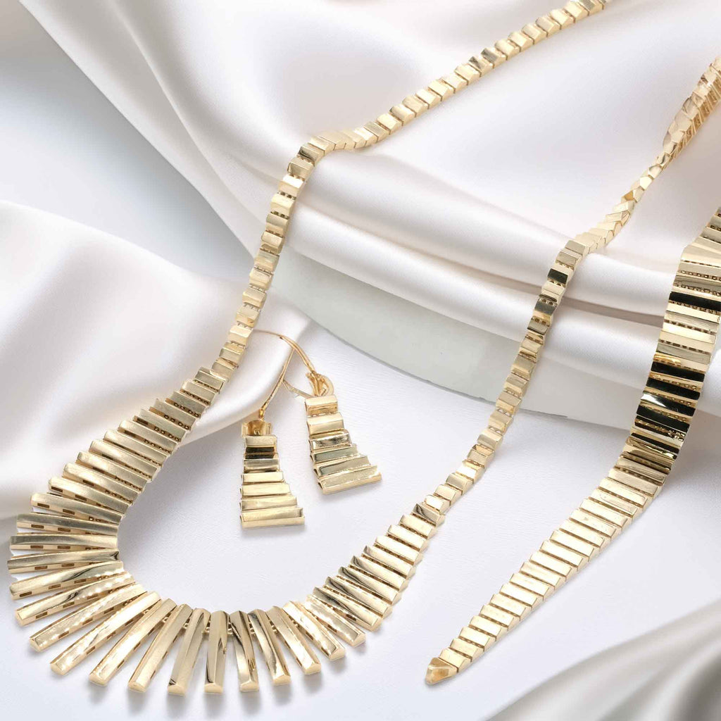 Kleopatra Modern Düğün Set 3’lü Gold Set Collar Necklace, Bracelet, Earrings