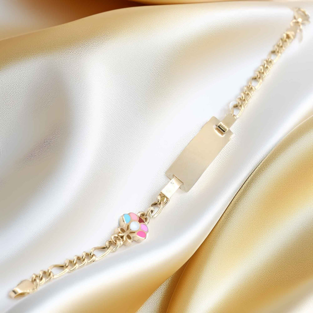 14 K Gold 2,92 g Kids' Bracelet Flower Figured, Name Plaque