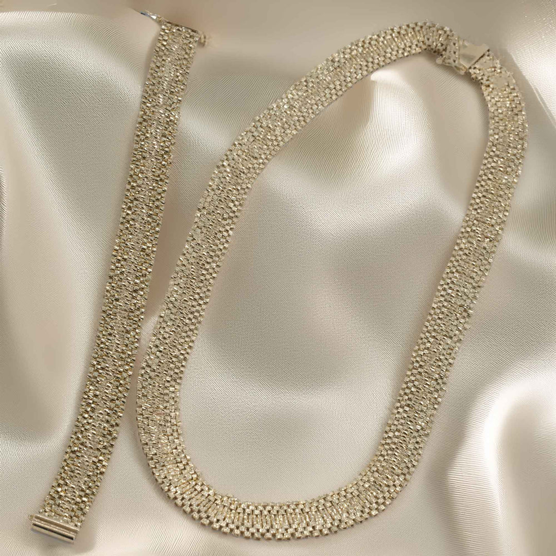 Altın Hasır "Mesh" Model Set – 2’li Kombin "Kolye & Bileklik"
