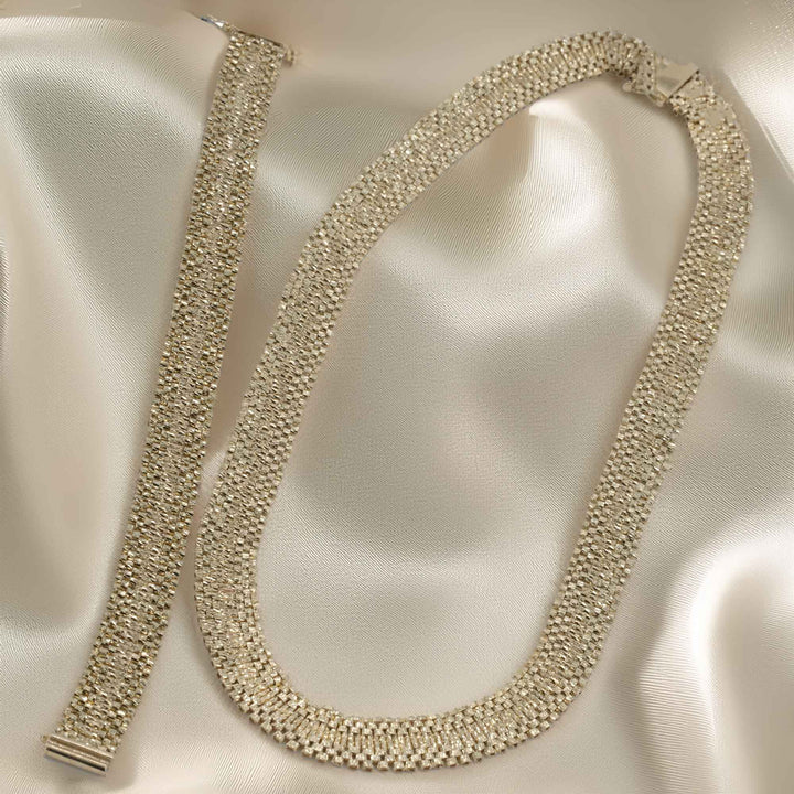 Altın Hasır "Mesh" Model Set – 2’li Kombin "Kolye & Bileklik"