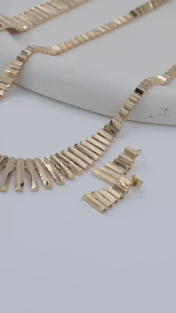 Kleopatra Modern Düğün Seti – 3’lü Altın Takım "Gerdanlık, Bileklik, Küpe"