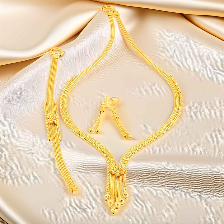 14 Ayar Altın Düğün Seti Takım 3'lü Set – Gerdanlık, Bileklik, Küpe - Güzelse Çizgidendir