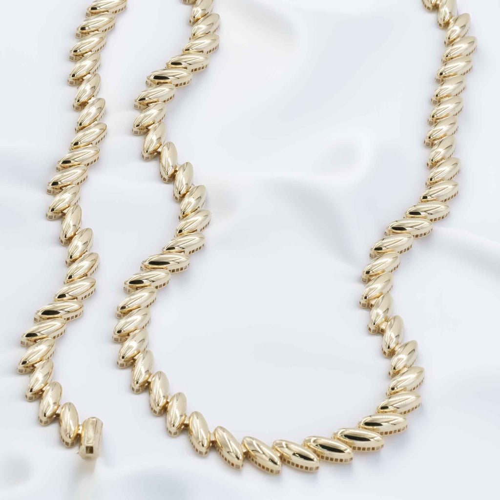 Oval Prizma Design 2’li Gold Set Collar Necklace Bracelet